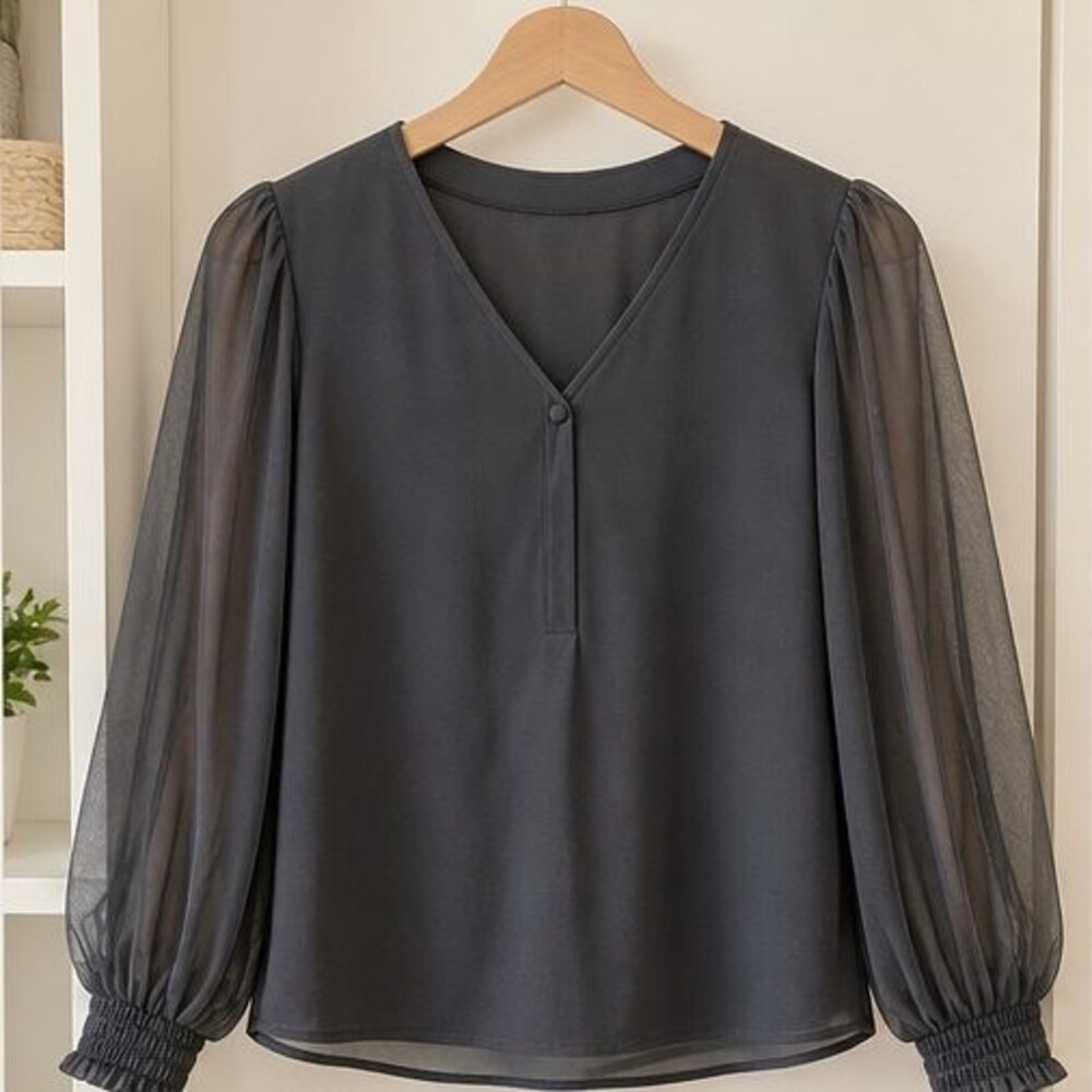 Charcoal Puff Sleeve Top
